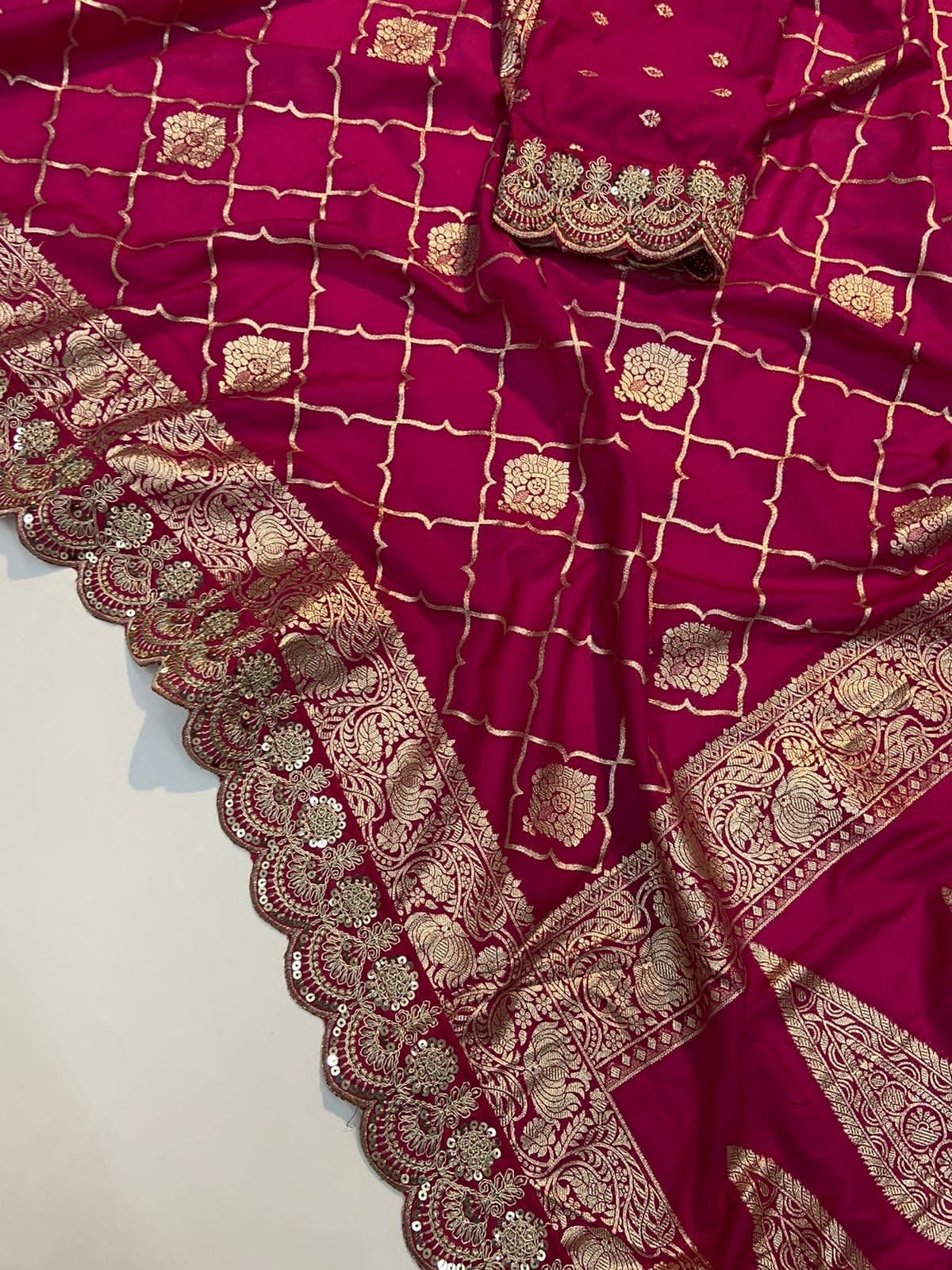 Crepe Khadi Silk Pattu Saree With Antique Zari