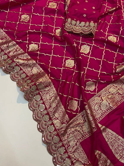 Crepe Khadi Silk Pattu Saree With Antique Zari