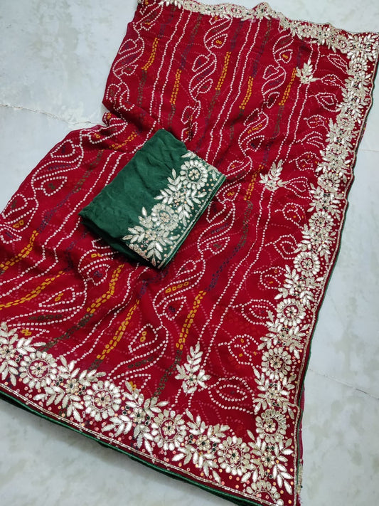 Jaipuri print georgette with cutdana work