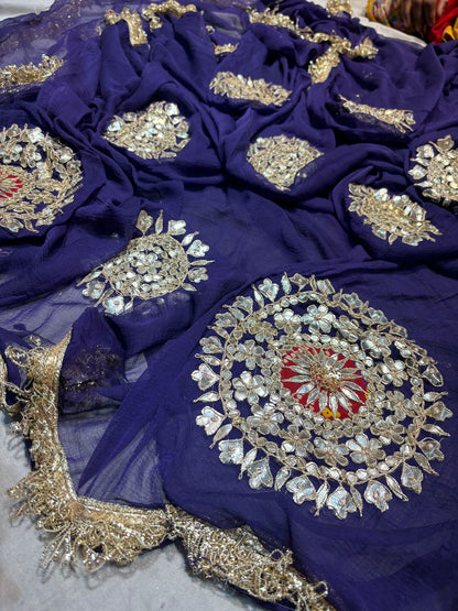 Georgette Half pure hand work saree