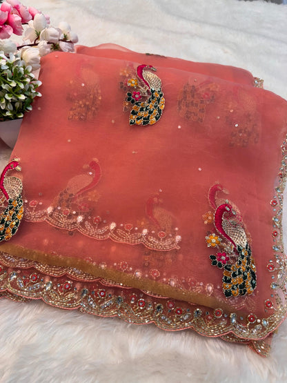 Crystal tissue handwork saree