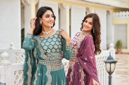 Georgette Lehnga chilli Dupatta with belt