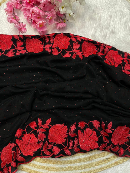 Soft Vichitra Blooming With Beautiful Embroidery Work
