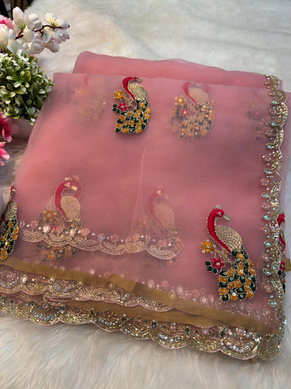 Crystal tissue handwork saree