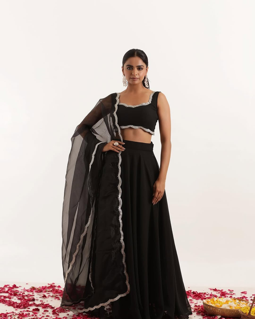 Pure Georgette lehnga with stitched blouse and dupatta