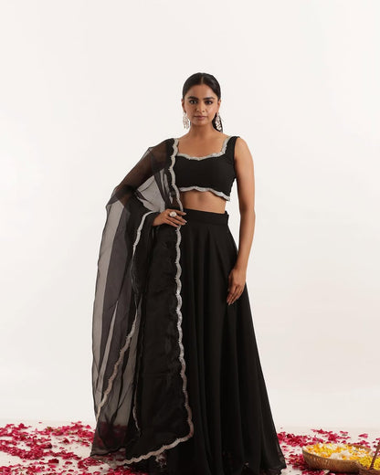 Pure Georgette lehnga with stitched blouse and dupatta