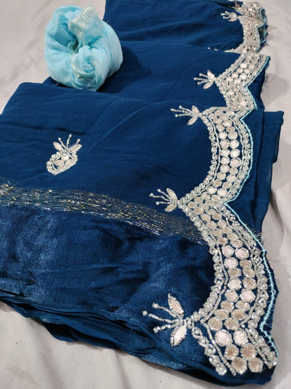 Pure Georgette sattan fabric saree
Goldan jari