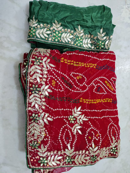 Bandhini chunri saree in gotta patti work
