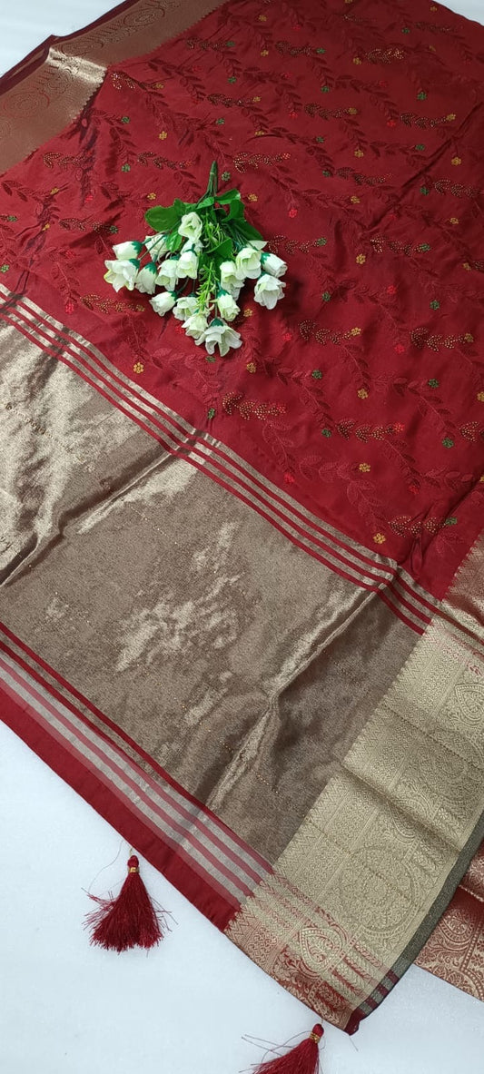 Organza saree with swiroski work