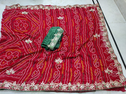 Bandhini chunri saree in gotta patti work