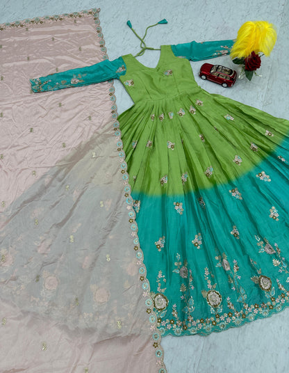 Embroidered green Gown