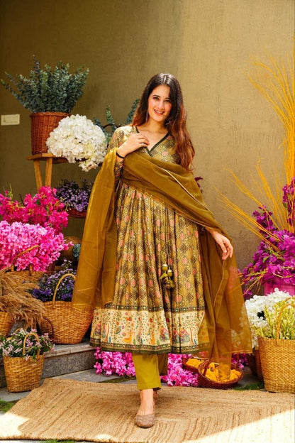 Yellow Patola Digital Printed Gown With dupatta