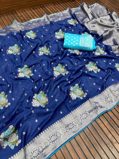 KADI CRAP GEORGETTE JAQURAD MEENAKARI SAREE