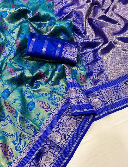 Soft Kanjivaram silk saree with zari weaving