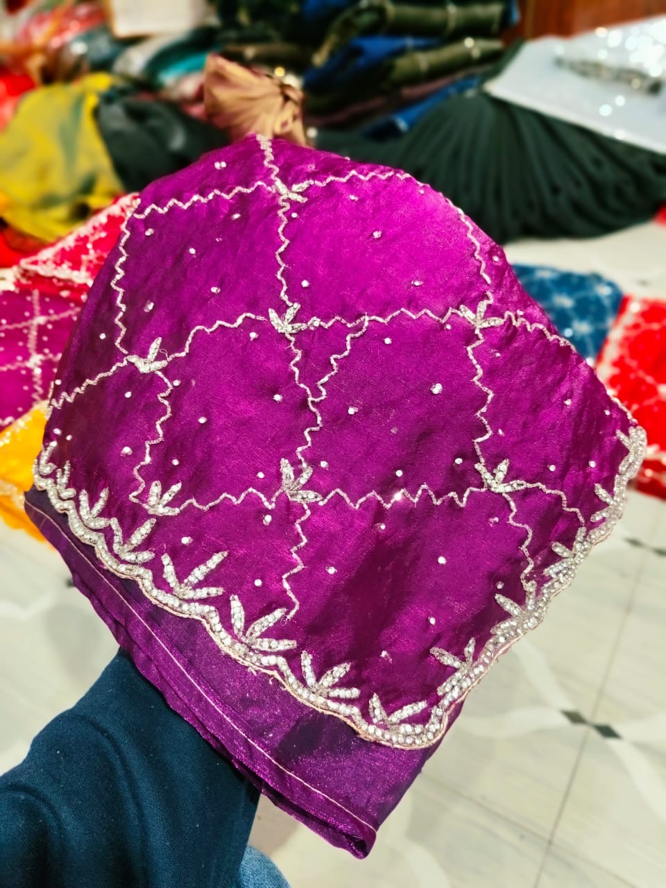 Fendi saree with diamond stone Jaal work Diya design 2 Saree