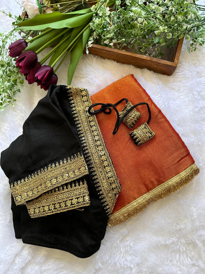 silk tissue with heavy golden lace border