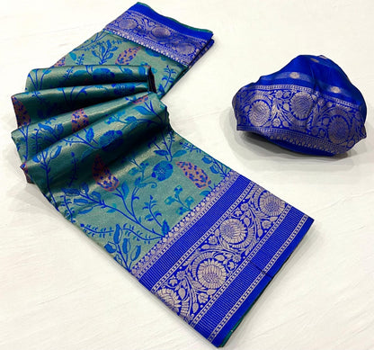 Soft Kanjivaram silk saree with zari weaving
