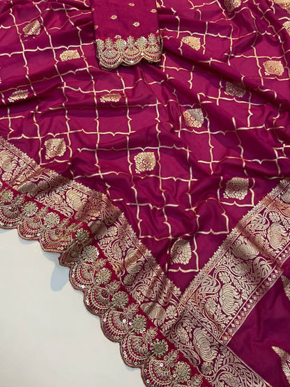 Crepe Khadi Silk Pattu Saree With Antique Zari