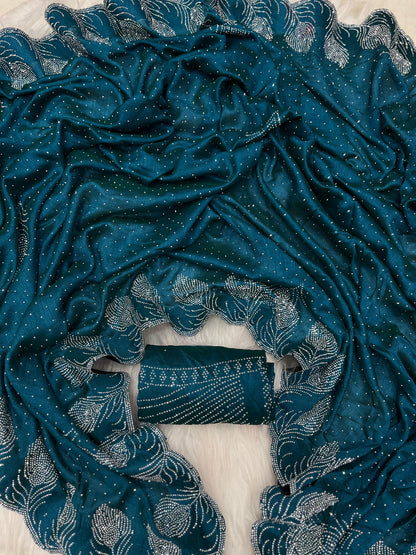 rangoli saree with siroski diamond