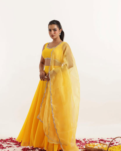 Pure Georgette lehnga with stitched blouse and dupatta