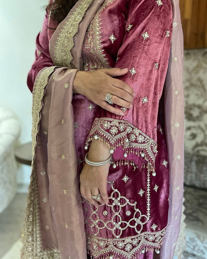 Party Wear Viscose Velvet Designer Look Top-Dupatta and Fully Stiched Bottom