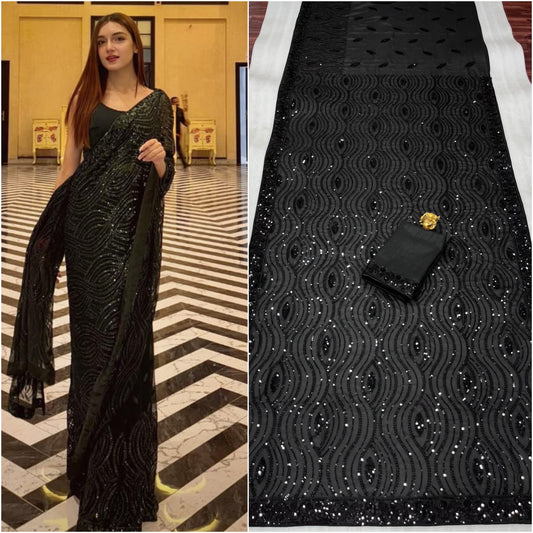 Black sequence georgette saree