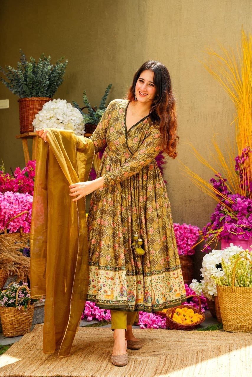 Yellow Patola Digital Printed Gown With dupatta