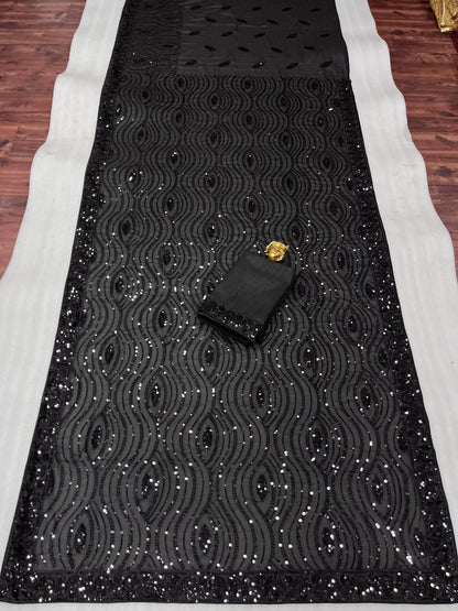 Black sequence georgette saree