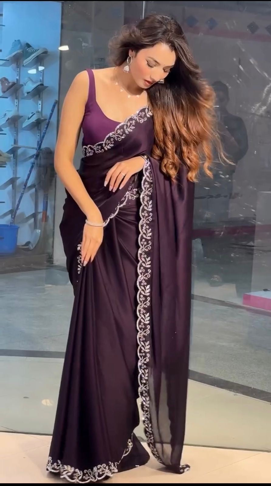 Siroski Diamonds Border in Rangoli silk saree