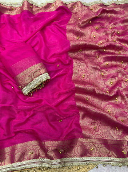 Ghunghroo Sattin chiffon silk saree