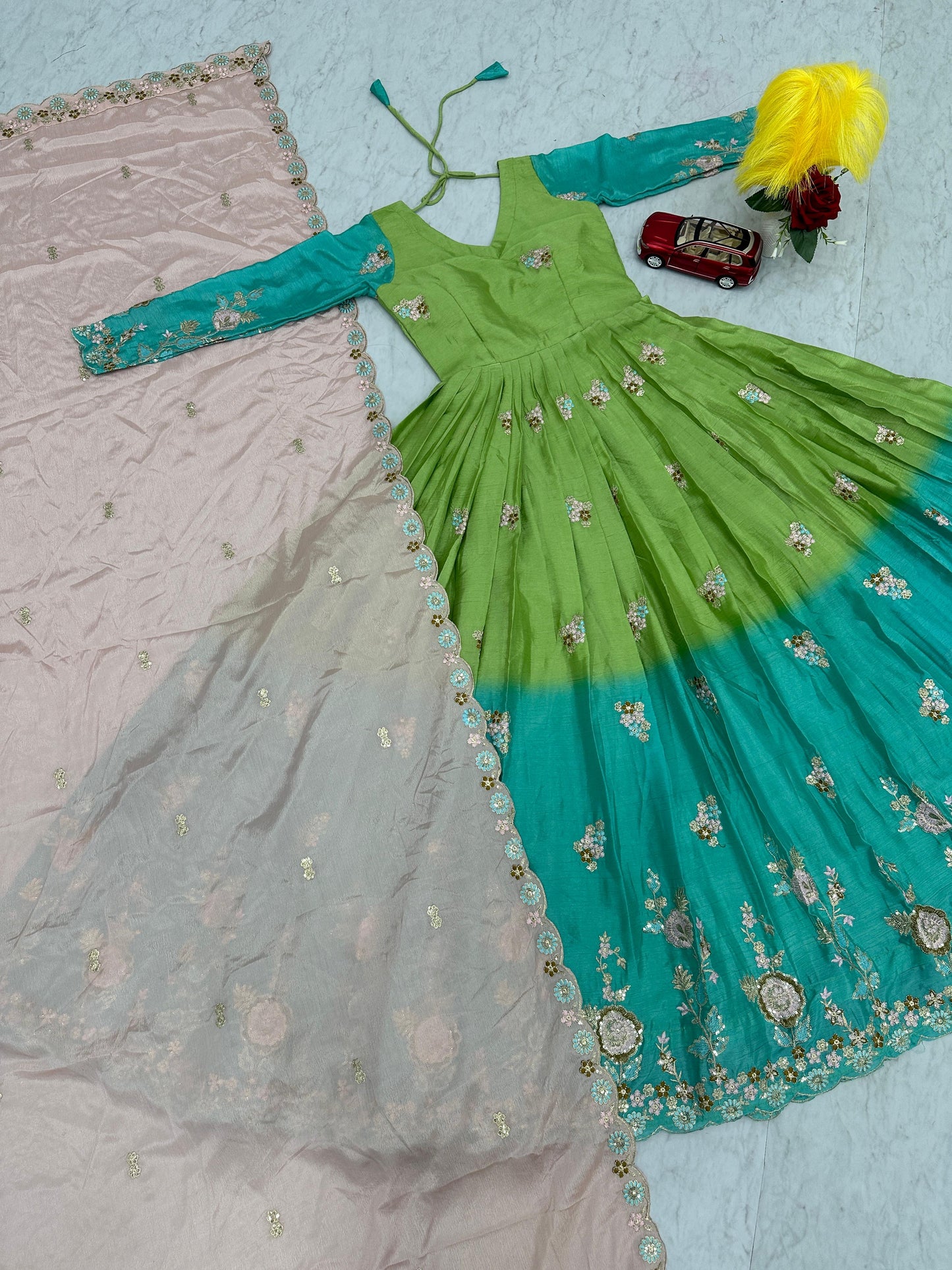 Embroidered green Gown