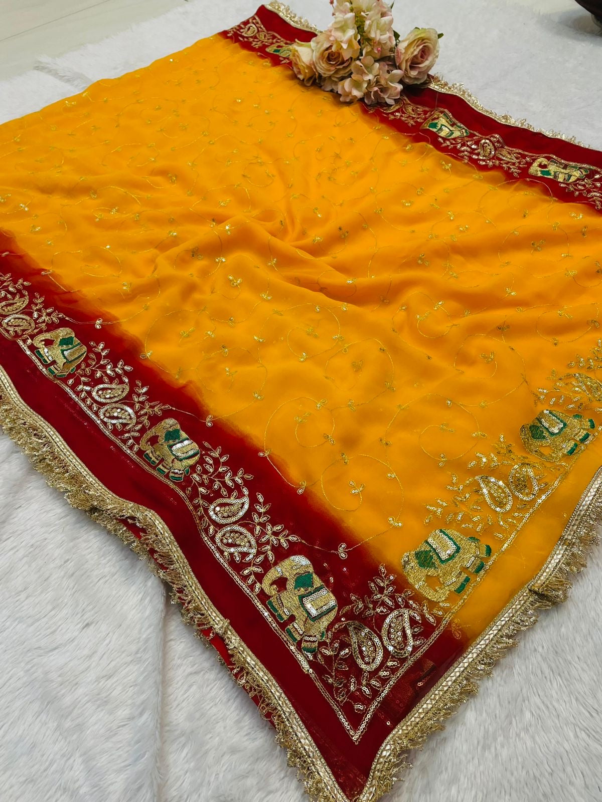 Georgette saree in kasab work