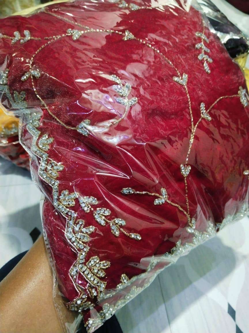 Fendy Silk designer saree with diamond stone handwork