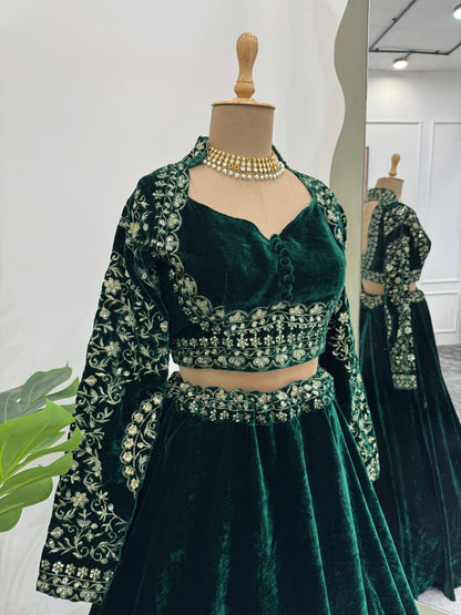 velvet Lehnga with beautiful hand work