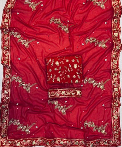 HEAVY GEORGETTE FABRIC ON BEAUTIFUL EMBRODIERY ZARI