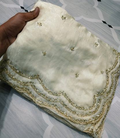 Fendi saree with diamond stone Lehriya border design Saree