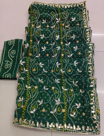 Rajasthani designer chunri Fabric Saree With Beautiful Cutdana Heavy Jaal
