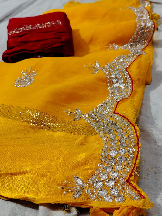 Pure Georgette sattan fabric saree
Goldan jari