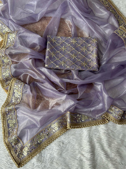 Heavy Tissue Silk Fabric With mirror work