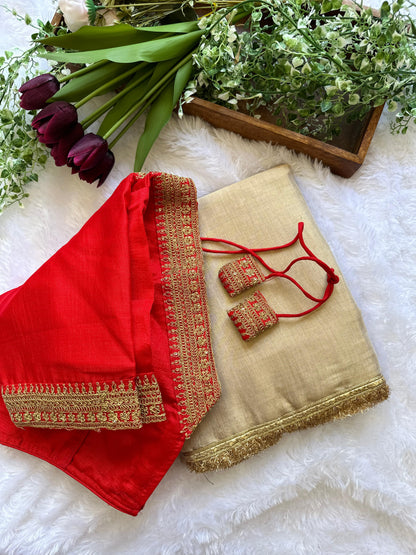 silk tissue with heavy golden lace border