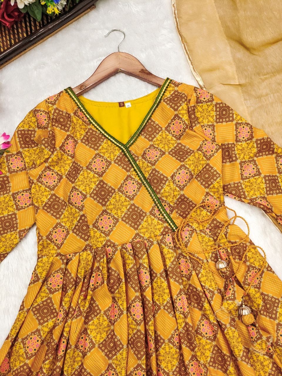 Yellow Patola Digital Printed Gown With dupatta