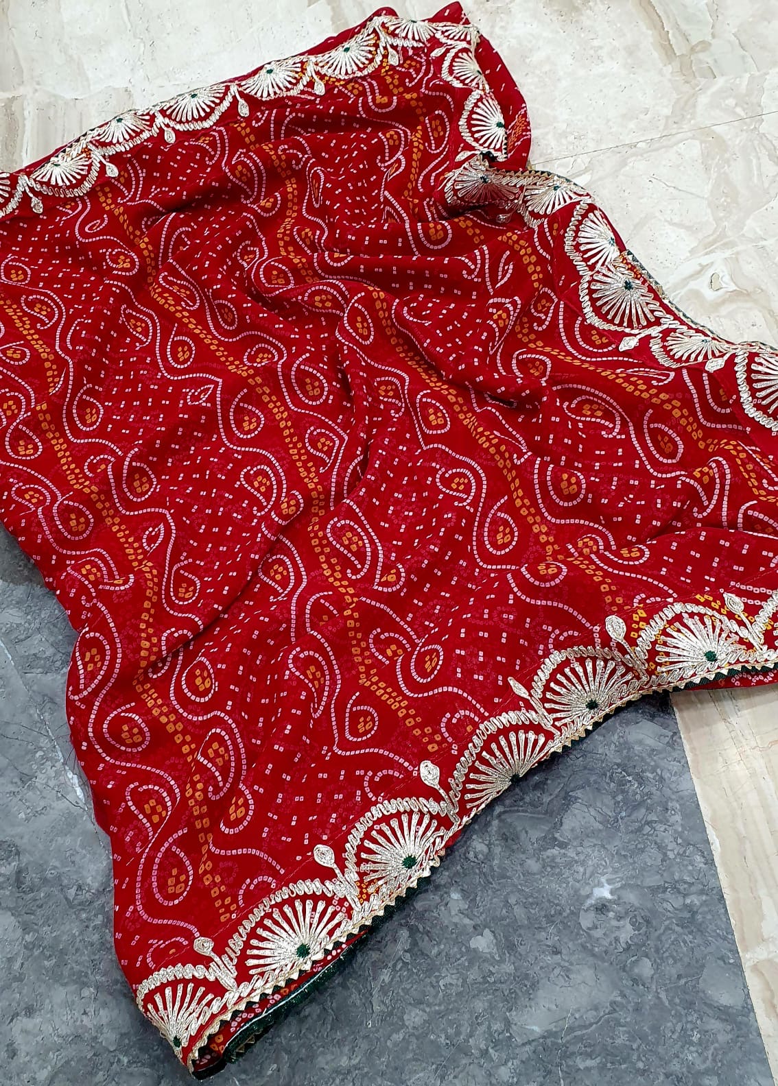 Bandhini saree in gotta patti work