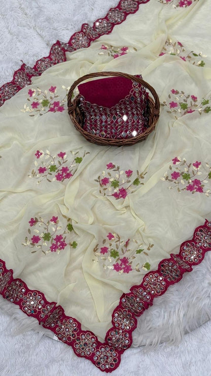 Georgette saree in sequence with Original Mirror