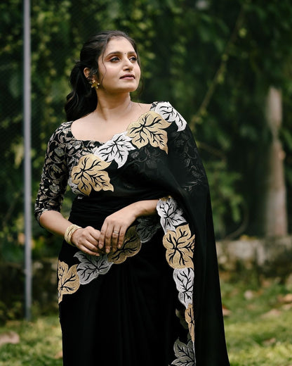 Satin chiffon emboridary saree