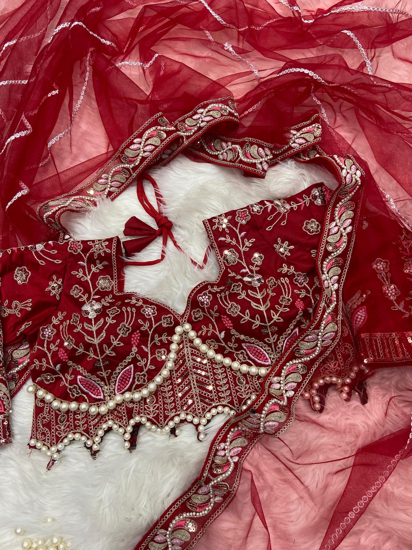 Red Net Embellished With Beautiful Embroidery saree