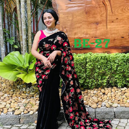 PARTY WEAR BLACK VELVET SAREE