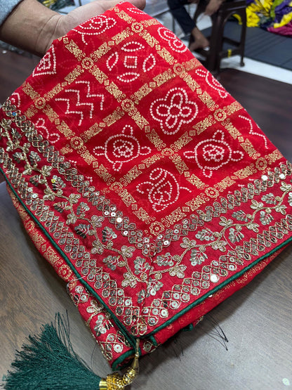 Georgette bandhej with Sequence  Lace border saree