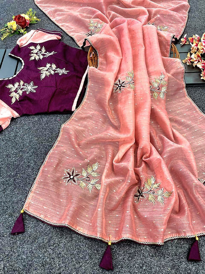 Chanderi silk saree with stitched blouse