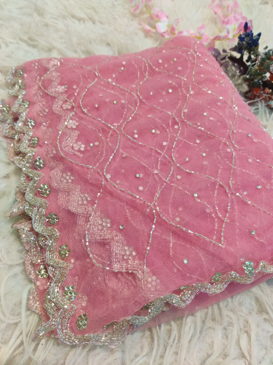 Designer net handwork saree