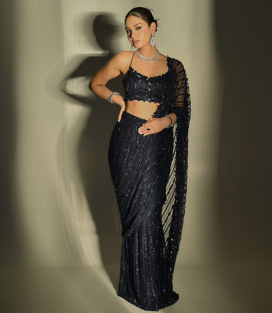 Black heavy quality net saree